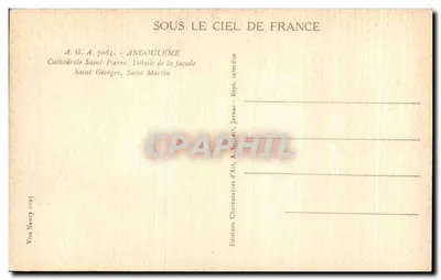 Angoulême — Katedra Świętego Piotra, szczegóły fasady — A.G.A. 7083, Éditions Vina Nancy 1905 — Rewers