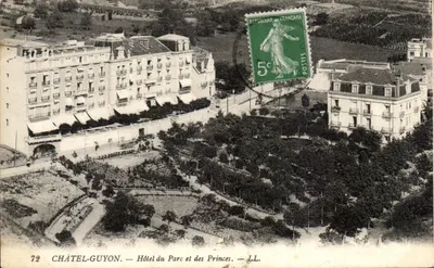 Bilhete postal antigo Hotel do Parque e dos Príncipes em Chatelguyon