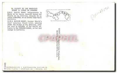 R.M.S. QUEEN MARY — passagem sob o Ponte das Américas — Roberts Color Production — Verso