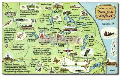 Carta postal ilustrada — Carta dos Broads de Norfolk — J. Salmon Ltd., Sevenoaks, England