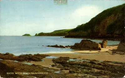 Bilhete postal antigo Rhone Wood Beach Saundersfoot