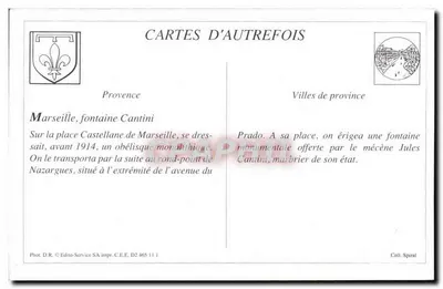 Marselha - Fonte Cantini (Praça Castellane) — série 271, editada por Cartes d'Autrefois — Verso