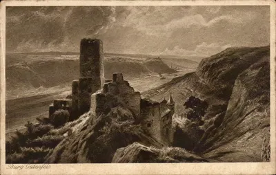 Burg Gutenfels — ruínas em falésia à beira de um rio — editor Avudini, série 304