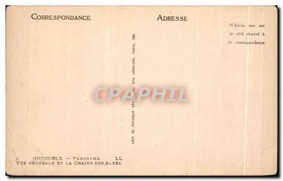 Grenoble — Panorama. Vue générale et la chaîne des Alpes — Éditeur Lévy, Paris — Verso
