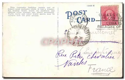 Clube de Yatch Habana, Havana, Cuba — editor Roberts & Co. n°12609 N — Verso