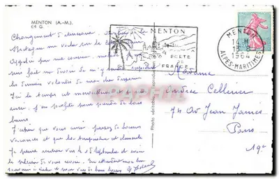 Menton — widok panoramiczny i sceny życia — nieznany wydawca — Rewers