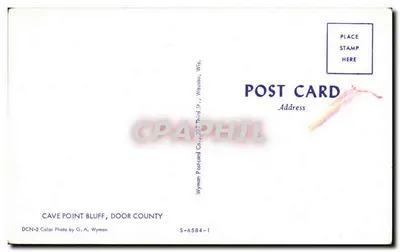 Cave Point Bluff — Door County, Wisconsin — Wyman Postcard Co. — Rewers