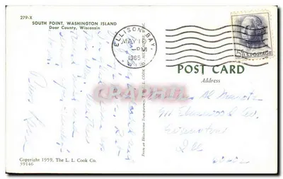 South Point, Washington Island — Door County, Wisconsin — The L. L. Cook Co. n° 279-X — Verso