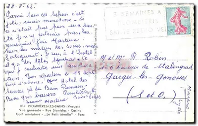 Plombières-les-Bains — vista geral — editor Cité des Arts Photomécaniques, n° 984 — Verso