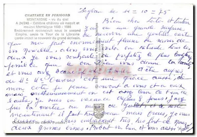 Castillo de Montaigne — visto desde el cielo — Ediciones Mérichrome, serie A 24/245 — Reverso