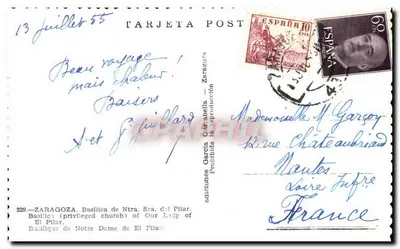 Zaragoza — Basilique de Nuestra Señora del Pilar — éditeur Tarjeta Post, n° 329 — Verso