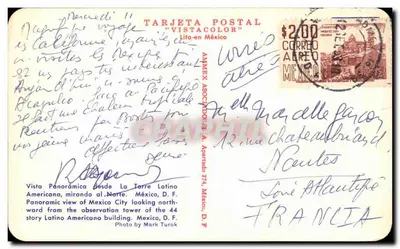 Panoramiczny widok Meksyka — D.F. — wydane przez AMMEX ASOCIADOS — Rewers