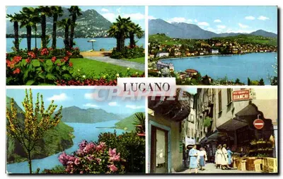 Lugano — vista panorâmica e rua comercial — editor ED ALFA, n° 17184