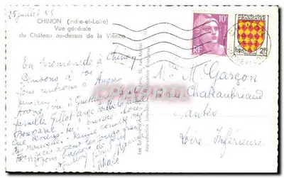 Chinon (Indre-et-Loire) — Vista generale del castello sopra la Vienne — editore Jaton — Verso