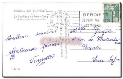 Basílica do Sagrado Coração — Paris — Edições d'Art, n° B.117 — Verso