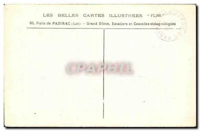 Puits de Padirac (Lot) — Duży DOME, Schody i Stalagmitowe Wodospady — Ilustrowane piękne karty « FLIM. » nr 66 — Rewers