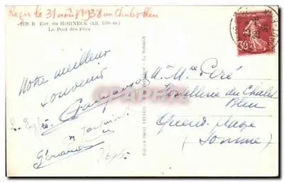 O Ponte das Fadas — Hohneck — Edição Beni ITALIE — Verso