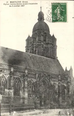 Mortagne (Orne) — Igreja Nossa Senhora antes do incêndio — Foto e Coleção A. Maillault Pere, editor em Mortagne (Orne)