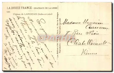 Castelo de Langeais — Indre-et-Loire — Edições d'Art Yvonne — Verso