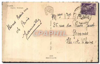 Paryż - Avenue de l'Opéra — widok panoramiczny — Photolux, n°1019 — Rewers