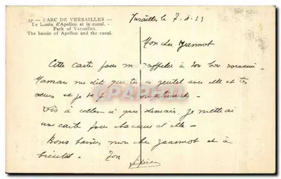 Arco de Versalhes — Bassin d'Apollon e canal — editor não identificado, n° 57 — Verso