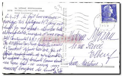 Hypérès-les-Palmiers — Hotel Continental — Éditions de France — Verso