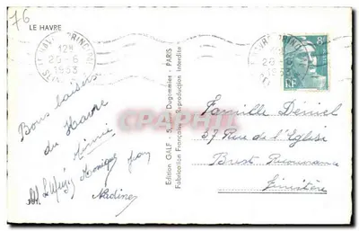 Le Havre — Widok portu, parowce L'Île-de-France, Le Liberté, Le Pain de Sucre — Wydawnictwo GALF — Rewers