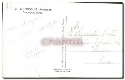 Bonsecours — Pomnik św. Jeanne d'Arc — Gaby, n°21 — Rewers