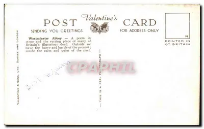 Westminster Abbey, Londyn – widok z zewnątrz – Valentine & Sons Ltd, nr 16801 — Rewers