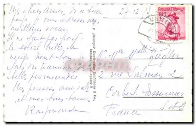 Innsbruck. Złote Dach! — widok z placu z fontanną i zasneżonymi górami — wydawca nieodczytelny — Rewers