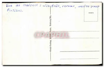 Ehrenbreitstein — zamek na skałach i płyta pływająca — wydawca Groß-Deeling, Koblenz — Rewers
