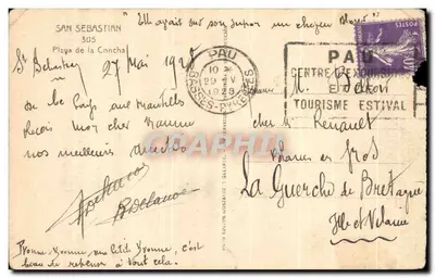 Plage de la Concha — vue animée avec bâtiment orné — éditeur COVARZA — Reverso