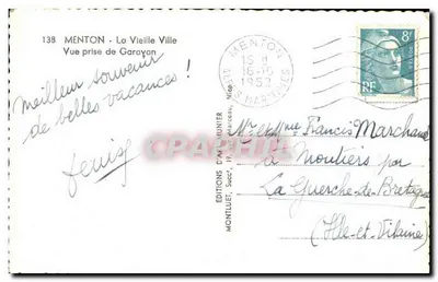 Menton - Stare Miasto — Widok z Garayan — Wydawnictwo Art Munier, nr 138 — Rewers