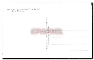 Lago de Annecy — vista desde el Col de la Forclaz — Ediciones G. Moughet, Annecy, n° 909 — Reverso