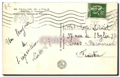 Exposição Internacional Paris 1937 — Pavilhão da Itália — editor não visível — Verso