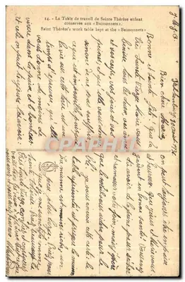 Stół pracy Dzieciństwa św. Teresy — przechowywany w «Buissonnets» — wydawca nie widoczny — Rewers
