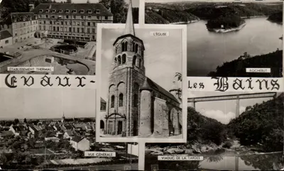 Evaux-les-Bains — Vista geral, igreja, estabelecimento termal, viaduto da Tardes, lago de Rochebut — Éditions du Lys