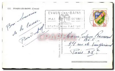 Evaux-les-Bains — Vista geral, igreja, estabelecimento termal, viaduto da Tardes, lago de Rochebut — Éditions du Lys — Verso
