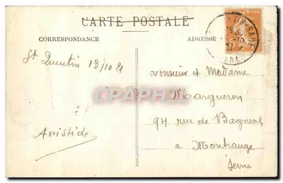 Stara pocztówka Saint Quentin Pomnik na cmentarzu Militaria — Rewers