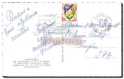 Wydarzenie zjawienia Najświętszej Panny Maryi Bernadette — Lourdes — Wydawnictwo Francuskie — Rewers
