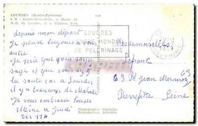 Lourdes — Muzeum N.D. z Lourdes i Zamek Wzgórz — Wydawca C. Impr. Lourdes, nr 19 — Rewers