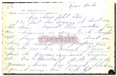 Arras (P.-de-C.) — Piccola Piazza e Chiesa di San Giovanni Battista — Editore G. Réauté — Verso
