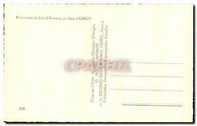 Panorama do Lago d'Annecy — no fundo: DUINGT — G. ROSSAT-MIGNOD — n° 709 — Verso