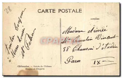 Châteaudun — Entrada do Castelo Donjon e Capela — editor não visível — Verso