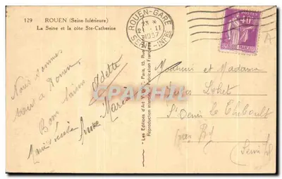 Rzeka Seina i wybrzeże Ste-Catherine — Rouen (Seine-Inférieure) — Les Éditions d'Art Vitton, nr 129 — Rewers