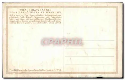 Espada dos insignias imperiais austríacas — coleção da Schatzkammer — editor Kunstverlag Anton Schroll & Co., Wien, n°14 — Verso