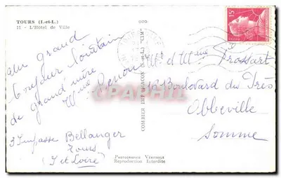 Tours — Hôtel de Ville con fuente — Fotógrafo Combier — Reverso