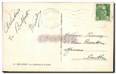 Belfort - El Castillo y el León — editor « REAL-PHOTO » C.A.P. n°64 — Reverso