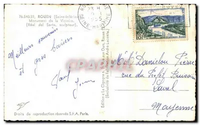 Monument de la Victoire — Rouen — Édition La Cigogne — Verso