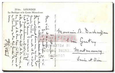 Lourdes — La Basílica y la Gruta Milagrosa — Edición P. PELERINIADE — Reverso